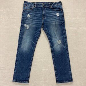 American Eagle Jeans Mens 38 x 30 Slim Fit Distressed Denim Medium Wash